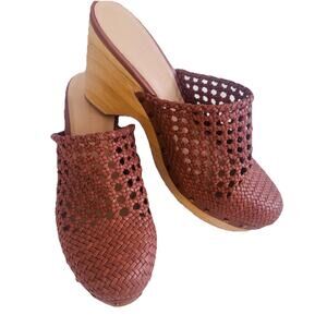 Veronica Beard Hardie Womens Size 9.5 Brown Clogs Woven Leather Platform